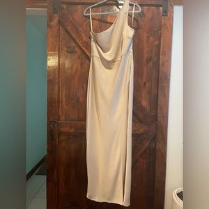 Anthropologie BHLDN Dylan One-Shoulder Satin Side-Slit Gown